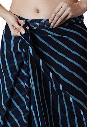 Pre Stitched Chiffon Saree in Dark Blue