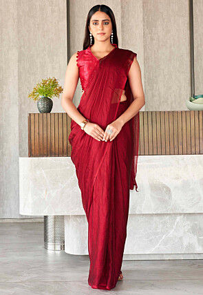 Party Wear Red Plain Chiffon Saree, With blouse piece, 6m at Rs 600 in Surat