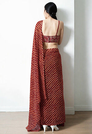 Pre Stitched Chiffon Saree in Maroon
