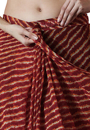 Pre Stitched Chiffon Saree in Maroon