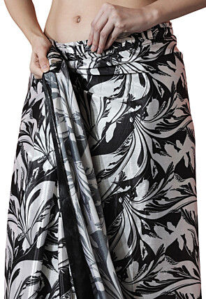 Pre Stitched Chinon Chiffon Saree in Black