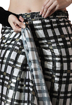 Pre Stitched Chinon Chiffon Saree in Black