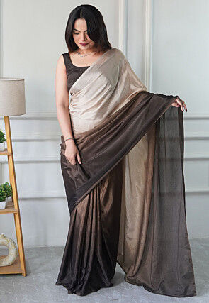 Pre Stitched Chinon Chiffon Saree in Brown Ombre