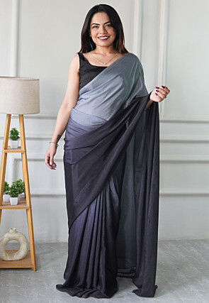 Pre Stitched Chinon Chiffon Saree in Grey Ombre
