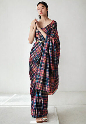 Pre Stitched Chinon Chiffon Saree in Multicolor