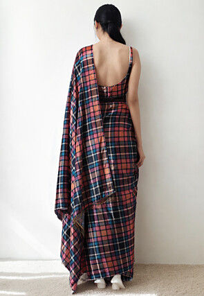 Pre Stitched Chinon Chiffon Saree in Multicolor