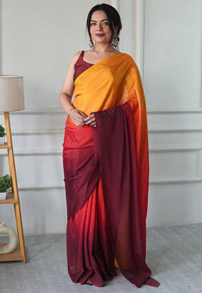 Pre Stitched Chinon Chiffon Saree in Multicolor