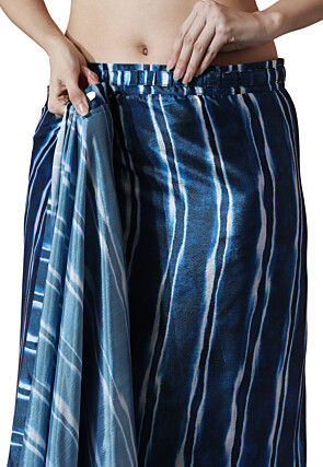 Pre Stitched Chinon Chiffon Saree in Navy Blue