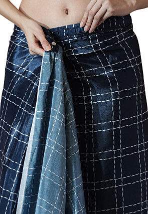 Pre Stitched Chinon Chiffon Saree in Navy Blue