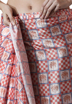 Pre Stitched Chinon Chiffon Saree in Off White and Peach