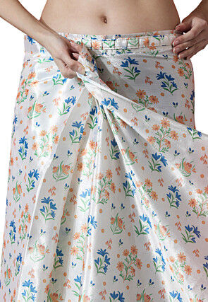 Pre Stitched Chinon Chiffon Saree in Off White