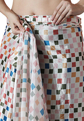 Pre Stitched Chinon Chiffon Saree in Off White