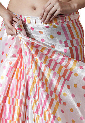 Pre Stitched Chinon Chiffon Saree in Off White