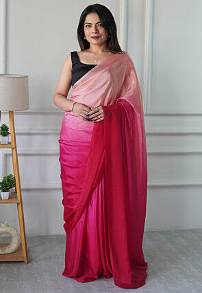 Pre Stitched Chinon Chiffon Saree in Pink Ombre