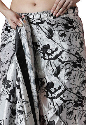 Pre Stitched Chinon Chiffon Saree in White