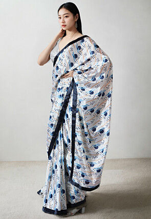 Pre Stitched Chinon Chiffon Saree in White