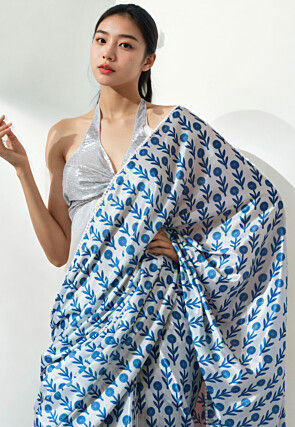 Pre Stitched Chinon Chiffon Saree in White