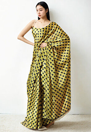 Pre Stitched Chinon Chiffon Saree in Yellow