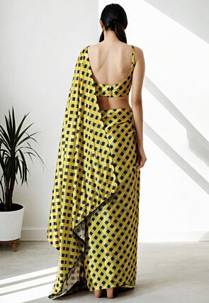 Pre Stitched Chinon Chiffon Saree in Yellow