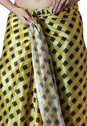 Pre Stitched Chinon Chiffon Saree in Yellow