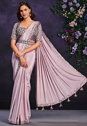 Pre Stitched Crepe Georgette Sari in Purple