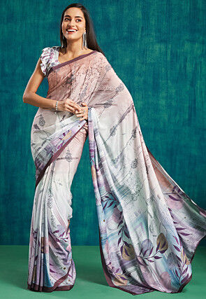 Pre-Stitched Crepe Saree in Multicolor
