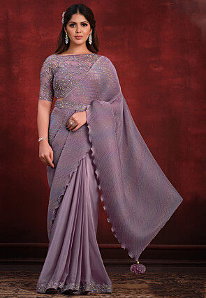 Pre Stitched Crepe Silk Accordian Saree in Purple