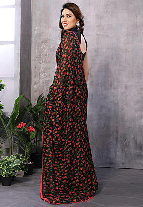 Pre Stitched Georgette Saree in Black