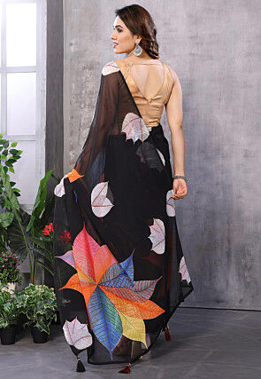 Pre Stitched Georgette Saree in Black