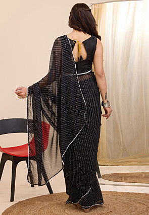 Pre Stitched Georgette Saree in Black