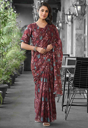 Pre Stitched Georgette Saree in Brown