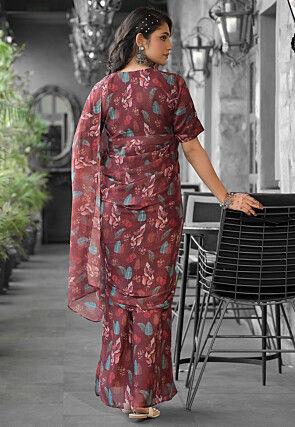 Pre Stitched Georgette Saree in Brown