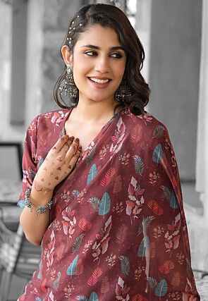 Pre Stitched Georgette Saree in Brown