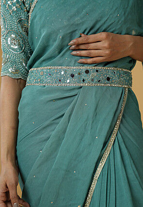 Pre Stitched Georgette Saree in Dusty Green
