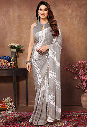 Pre Stitched Georgette Saree in Grey