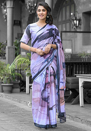 Pre Stitched Georgette Saree in Light Purple