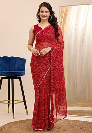Pre Stitched Georgette Saree in Maroon