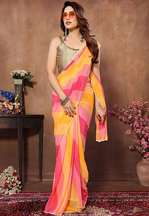 Pre Stitched Georgette Saree in Multicolor