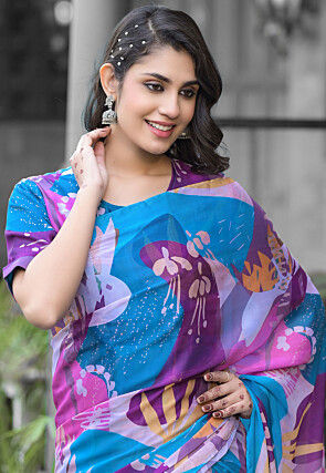 Pre Stitched Georgette Saree in Multicolor