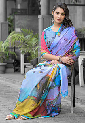 Pre Stitched Georgette Saree in Multicolor