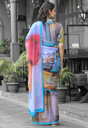 Pre Stitched Georgette Saree in Multicolor