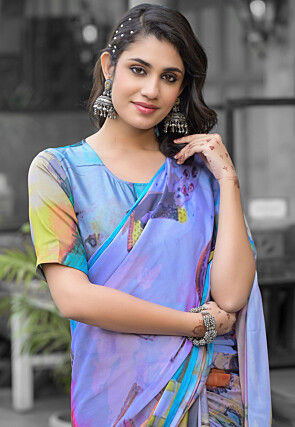 Pre Stitched Georgette Saree in Multicolor