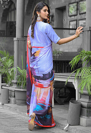 Pre Stitched Georgette Saree in Multicolor