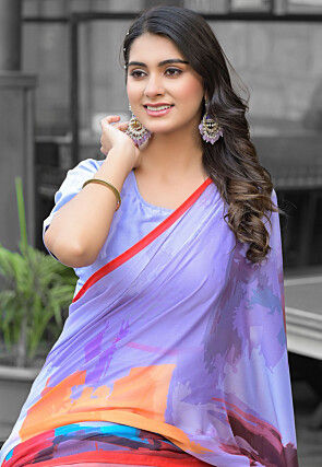 Pre Stitched Georgette Saree in Multicolor