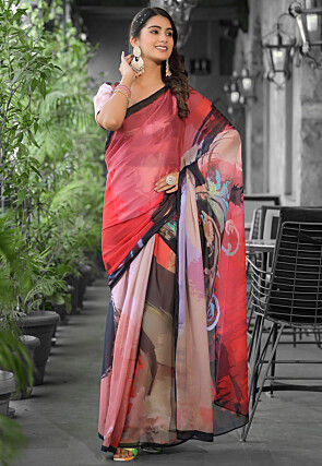 Pre Stitched Georgette Saree in Multicolor