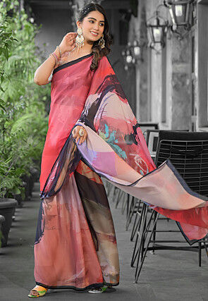 Pre Stitched Georgette Saree in Multicolor