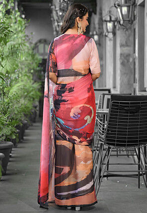 Pre Stitched Georgette Saree in Multicolor