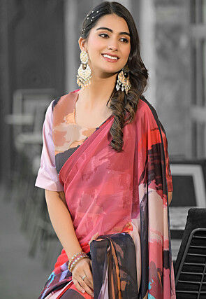 Pre Stitched Georgette Saree in Multicolor