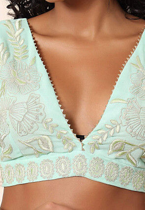 Pre Stitched Georgette Saree in Pastel Green