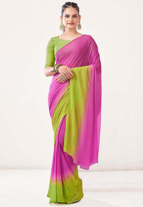 Pre Stitched  Georgette Saree in Pink and Light Green